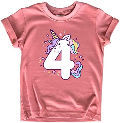 Unicorn 4th Birthday Shirts for Toddler Girls Outfit 4 Year Old Fourth Four Shirt (5 Years, Mauve)