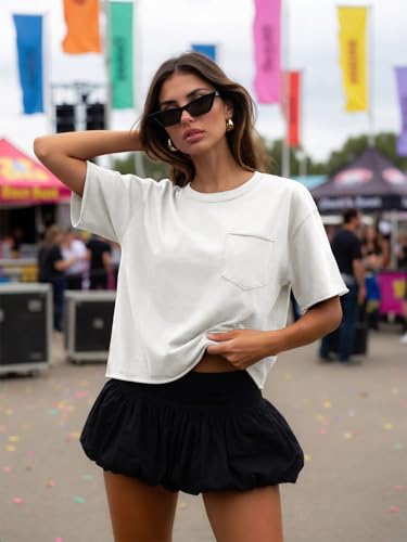 Image of ATHMILE Womens Crop Tops Workout Shirts Gym Oversized Spring Summer Basic Tees Short Sleeve Casual Loose Drop Shoulder 2026