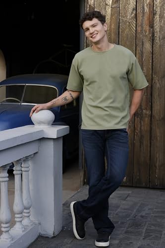 Image of Zilcon Mens Solid Unique Design Tshirt for Men - Round Neck Loose Fit Drop Shoulder Polo Mens T-Shirt