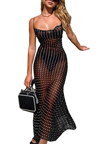 ORANDESIGNE Damen Mesh Strandkleider Sexy Durchsichtig Badeanzug Bikini Cover Up Rave Festival Club Midikleid Schwarz Transparent Kleid Unterkleid...