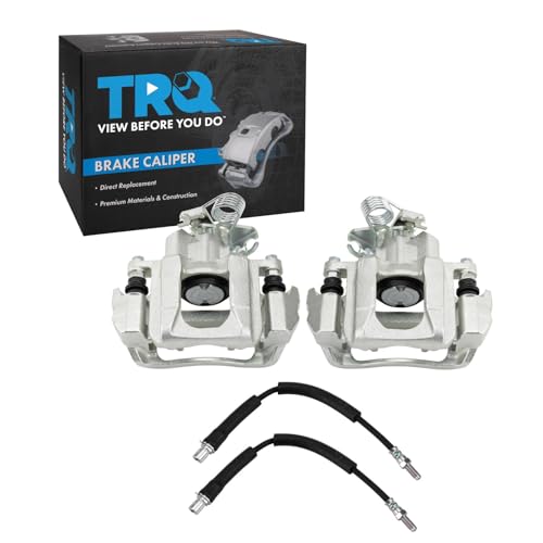 Image of TRQ Rear Brake Caliper Set Zinc Coated Brackets Hoses Compatible with 2009 Ford Flex 2010-2012 Taurus 2009-2012 Lincoln MKS