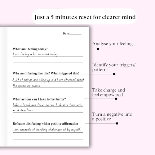 Image of Sunshine Club Feelings Journal Guided Journaling Kit | 4 Month Undated Wellness Journal | Guided Prompts for Self-Love, Build Confidence & Mindful Growth | Free Stickers & Bookmark | Pink Colour