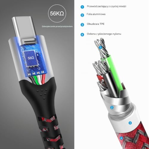 Fasgear Warp Charge 30W Kabel do Oneplus 7 Pro 7T, 1.8m Dash Ładowanie Kabel USB C Szybkie ładowanie Nylonowy pleciony kabel do synchronizacji danych USB typu C do Oneplus 7 6T 6 5T 5 (1.8m, Czerwony)