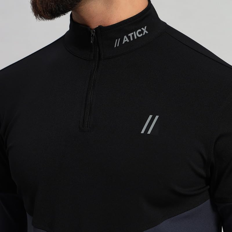 ATICX Polyester Full Sleeve T-Shirt for Men - Compression Dry Fit Stretch Sports Tee, Quick Dry Breathable Gym & Workout Top for Running, Cycling, Football, Swimming, Badminton, Harmony Black Grey, XL - Image 3 thumbnail