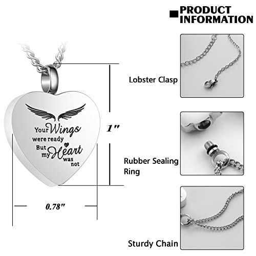 3 Pack Urn Necklace for Ashes Memorial Cremation Jewelry Ashes, Heart Silver Locket Stainless Steel Urns Pendant Keepsake with Different Words & Funnel Kit Bag2