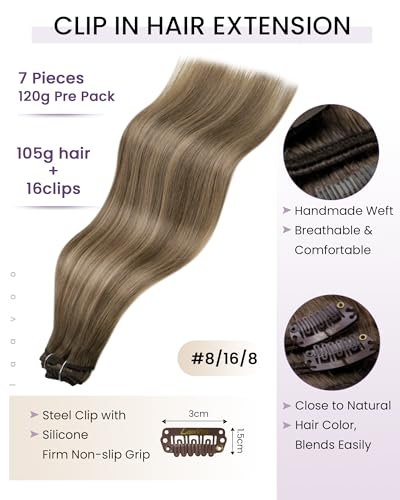 Image of LaaVoo Clip In Hair Extensions, Double Weft, 12 Inch 5Pcs 80g | Human Hair Clip In Extensions Feature Genuine Human Hair Material, Fit For Short Hair, Daily Styling, And Casual Outings