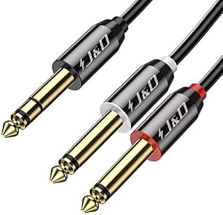 J&D 1/4 inch TRS Stereo Y Splitter Insert Cable, Gold Plated Copper Shell 6.35mm 1/4 inch TRS Male to Dual 6.35mm 1/4 inch TS Male Mono Breakout Cable, Audio Cord, 9 Feet