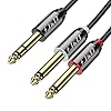 J&D 1/4 Inch TRS stereo Y-Splitter-Insteekkabel, Vergulde Koperen Schaal 6,35 mm 1/4 Inch TRS Mannelijk Naar Dubbele 6,35 mm 1/4 Inch TS Mannelijke Mono Breakout-Kabel, Audiosnoer, 0.9 Meter