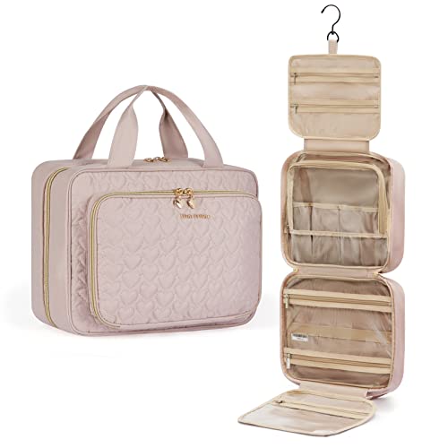 LIGHT FLIGHT Kulturbeutel für Frauen mit Make-up-Pinseltasche, Wasserabweisende Reise-Make-up-Tasche mit Aufhängehaken, Große Kapazität Kosmetiktasche, Ⅰ-Pink, Large, Kulturbeutel Cover