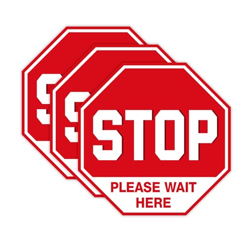 3PCS Stop Sign Stickers, Please Wait Here Social Distancing Stickers for Door and Floor, Stop Sign Room Decor for Kids, Classroom, Business, Hospitals, Bus Station（7.5' x 7.5'）