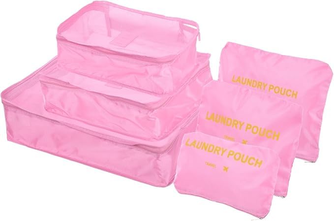 Image of Handcuffs Travel Organizer Packing Cubes for Travel | Set of 6 Laundry Bags with Zippers and Mesh Panels | Luggage Organizer for Women | Useful Travel Gift Idea| Pink