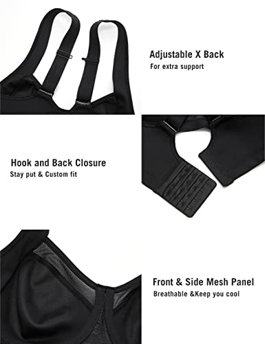 Syrokan High Impact Sports Bras For Women High Support No Uniboob Underwire Adjustable Racerback Bra Black 34C thumb #5