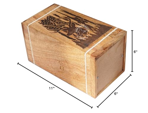 Image of Handcrafted Floral Engraved Wooden Urns for Human Ashes Adult Large - Cremation Urn for Ashes - Burial Urn for Columbarium - Funeral Urn Box (USA Flag Buck, 250 LB - Hardwood)