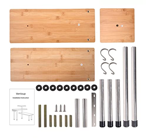 Venloup Upgraded 3 Tier Corner Shelf, Adjustable Bamboo Storage Spice Rack With Hooks, Freestanding Space Saving Counter Display Shelf For Kitchen, Office And Bedroom （Natural #TOP7