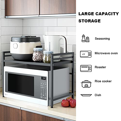 Miniatura 6 de Netel Soporte Extensible Para Horno De Microondas Parrilla Para Encimera De Cocina Organizador Estanteria Mueble Microondas Rack De Almaceamiento 2 Niveles Con 4 Ganchos, Negro