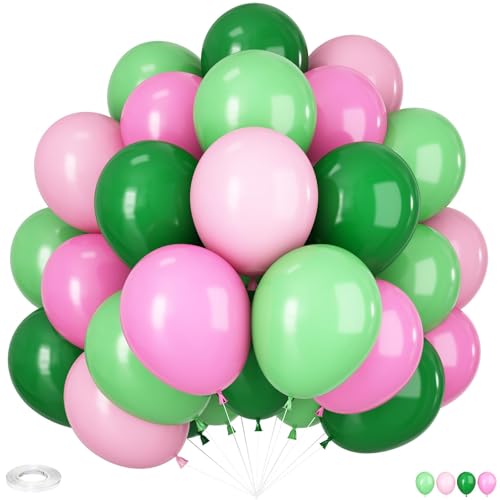 Pink and Green Balloons 60pcs 12Inch Pink and Green Balloons for Girl Birthday Wedding Baby Shower Party Decorations