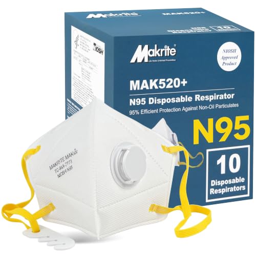LotFancy NIOSH Approved N95 Mask with Breathing Valve, 10PCS N95 Face Mask for Construction Cleaning, Air Filter Masks against Dust Pollution Particle, Smoke, Disposable Particulate Respirator