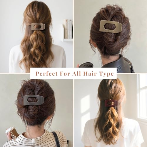 Image of 8 Pack Flat Hair Clips for Women - Glossy Neutral No-Slip Flat Claw Clips for Thick & Thin Hair, Large Strong Hold Square Rectangle Hair Accessories for Work & Stylish Fall Outfits