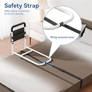 Josmimic Sponda letto anziani regolabile in altezza con manico antiscivolo e custodia – Sbarra letto anziani anticaduta, supporto e ausilio per alzarsi dal letto