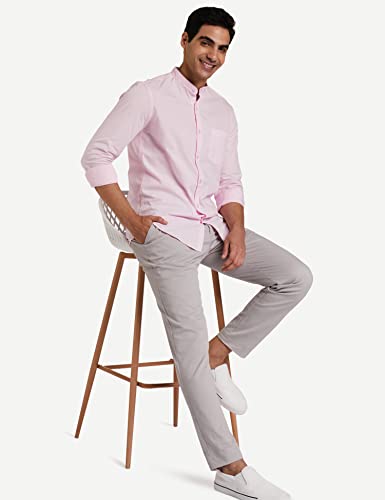 Image of Amazon Brand - Symbol Men's Solid Cotton Shirt | Chinese Collar | Casual | Plain | Full Sleeve | Summer-Regular Fit (Available in Plus Sizes)