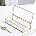 Golden Vintage Glass Lidded Box Clear Glass & Brass Metal Storage Jewelry and Cosmetic Makeup Organizer with Lid Beauty Display, Rectangle with 3 Compartment