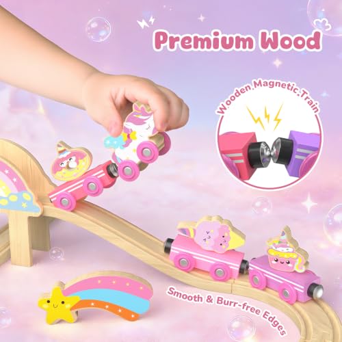 Hot Bee Pink Wooden Train Set, Girls Birthday Gift Unicorn Toy Age 3+ DROPS TO (works on 38PCS) - image 4