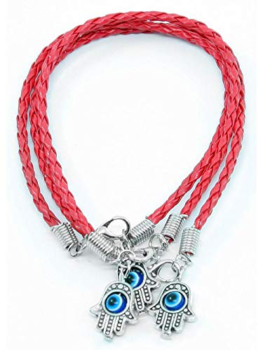 Body-Soul-n-Spirit Bracelets 3 Hamsa Bracelets - Kabbalah Bracelets with Rotating Lucky Eye Hamsa and Red Braided String - Judaica Amulet Pendant Jewelry Bracelets
