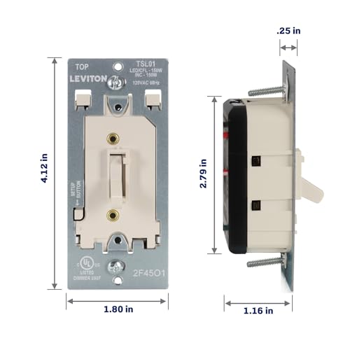Leviton Toggle Slide LED Advanced Dimmer Switch for 150W Dimmable LED, Halogen and Incandescent Bulbs and Fixtures, TSL01-T, Light Almond by Leviton - Image 5