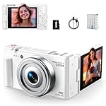 Cámara Digital 4K, Vlog Cámara de Fotos Antivibrac...: 【Cámara compacta con pantalla abatible】Esta camara compacta es del tamaño de la palma de su mano y pesa sólo 0,57 libras. Puede llevarla a todas partes y sostenerla todo el día sin cansarse.La pantalla abatible HD de 2,8 pulgadas y 270 grados (resolu...