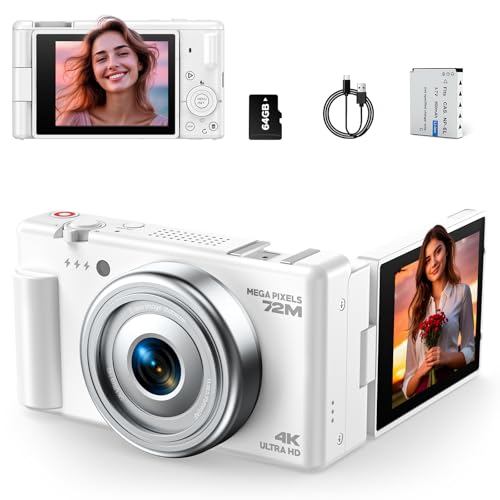Appareil Photo Numérique 4K, Appareil Photo Compact 72MP 18X Digital Zoom, écran Rabattable 270°...