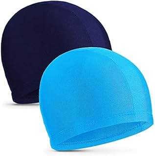 2 Pieces Elastic Swim Caps Comfortable Fabric Swimming Hat Lightweight Bathing Caps for Women Men Kids While Swimming