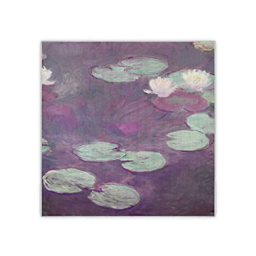 Water Lilies by Claude Monet Oil Painting Women Square Silk Like Hair Scarf Head Wrap Satin Head Scarf 35 x 35