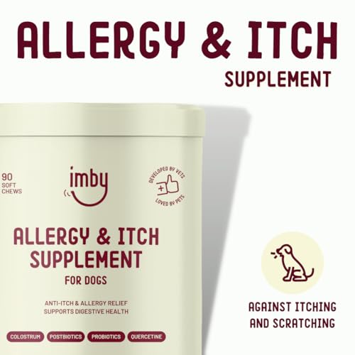 Imby Allergie und Anti Juckreiz Ergänzung für Hunde, Immunsystem und Darmgesundheit, reduziert Juckreiz, Allergien und Entzündungen, 90 Chews, 270 g