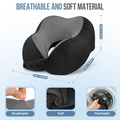 Image of Travel Neck Pillows for Airplanes Memory Foam Neck Pillow for Traveling Adjustable Travel Pillow for Sleeping, Airplane,Train, Car with Eye Mask, Earplugs, Carry Bag