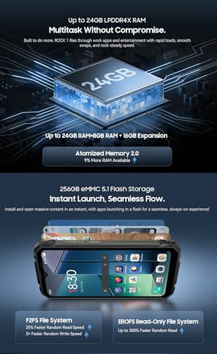 Blackview Rock 1 Android 16 Outdoor Smartphone, 6.56''+2'' Dual Bildschirm, 15000mAh Akku, 24GB+256GB, 120LM LED, 20MP Nachtsichtkamera, IP68 IP 69K Robustes Handy ohne Vertrag, Gemini AI, NFC GPS – Bild 6