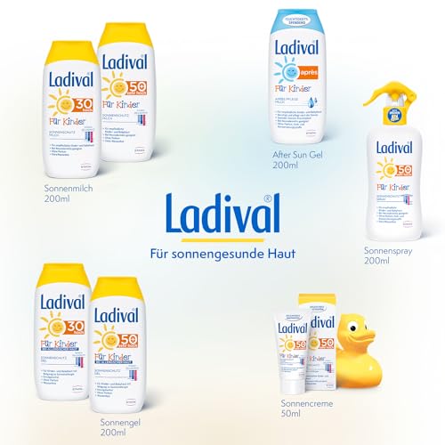 Ladival Kinder Sonnenmilch LSF 50+ – Parfümfreie Sonnenschutzlotion für Kinder – ohne Farb- und Konservierungsstoffe – wasserfest – 1 x 200 ml
