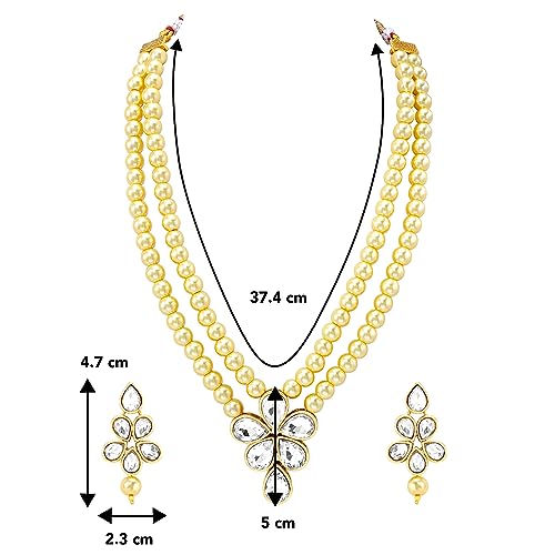 Image of Peora Crystal Faux Pearl Kundan Necklace & Jewellery Set Gift for Women
