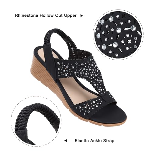 Image of Wedge Sandals Women Dressy: Summer Low Wedges Comfort Sandal - Comfortable Strappy Casual Womens Sandals