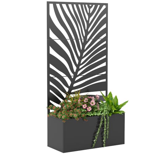 Outsunny Metal Planter Box with Trellis, 71" Tall Trellis Privacy Screen