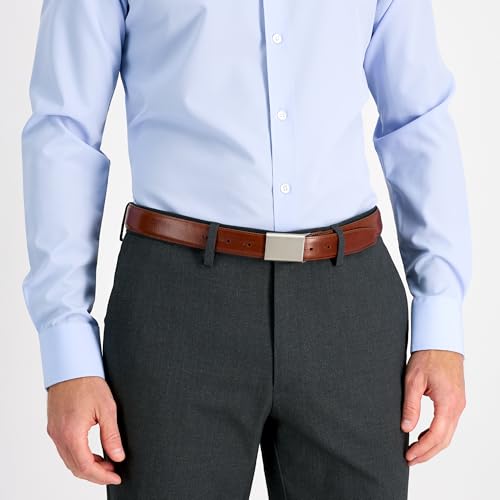 Haggar Men's Plaque Buckle Leather Dress Belt for Dress Pants, Suits - Business, Formal, Modern, Tailored Style4