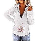 Langarmshirt Damen Pullover V-Ausschnitt Reverskragen Langarm Halber Reißverschluss Weihnachts Muster Sweatshirt Ohne Kapuze Locker Casual Featival Top T Shirt Bluse Oberteile S-XXL