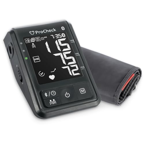 ProCheck Bluetooth Upper Arm Blood Pressure Monitor for 2 Users, Wide Range Cuff Fits Most, (Stores 198 Total Results), Connects to Health App for iOS and Android