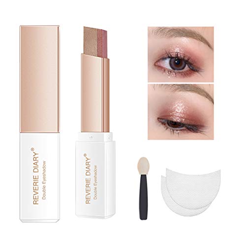 ETEDES Double Colors Eye Shadow Stick, Upgraded Version Of Gradient Eyeshadow Stick, Suitable For Lazy People Waterproof Eyeshadow Nude Makeup,With Eyeshadow Brush And Eyeshadow Sticker (Red Brown)