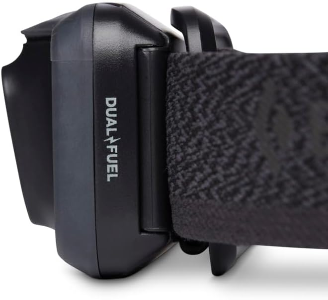 BLACK DIAMOND Cosmo 350 Headlamp battery compartment open with AAA batteries