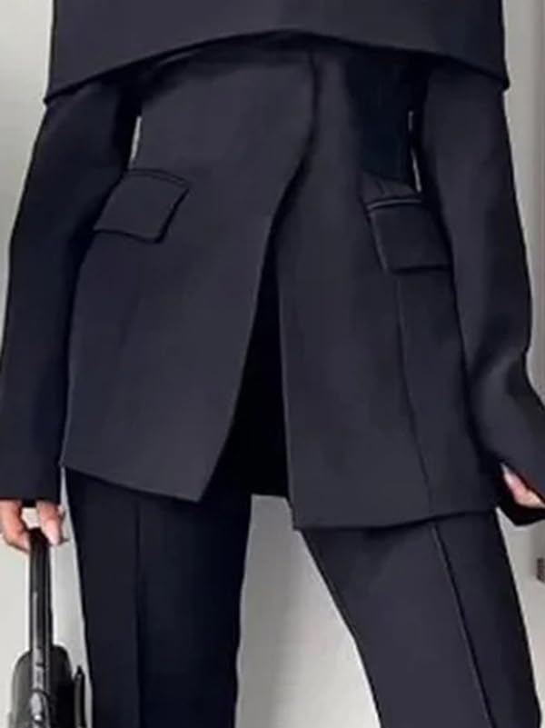 UOOZEE Women's Long Sleeve Off Shoulder Business Work Blazer Sexy Formal Split Front Suit Jackets Outfits 5