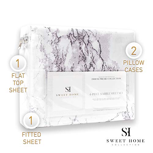 Sweet Home Collection 4633379307635 1500 Supreme Collection Extra Soft Marble Print 4-Piece Sheet Set- Luxury Bed Sheets Set thumb #4