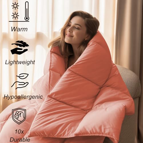 Image of Full Size Comforter Set - All Season Down Alternative Bedding Comforter Set - Quilted Duvet Insert with Corner Tabs - Box Stitched Blanket - Breathable, Soft - Peach