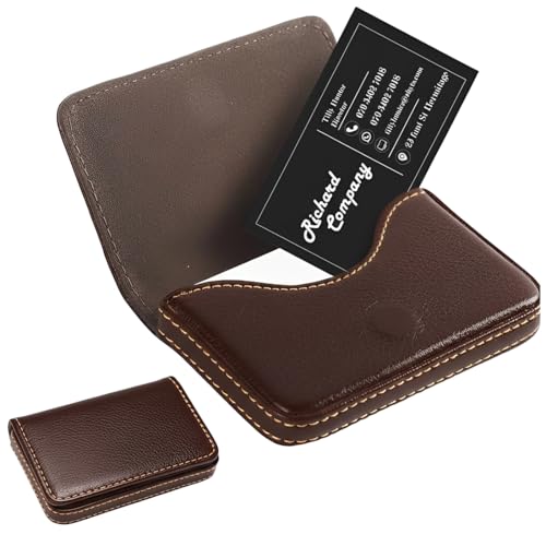 COYUN Slim Business Card Holder para Hombres & Mujeres, Professional Tarjetero para Tarjetas de Visita de Cuero PU con cierre magnético,Estuche para Tarjetas de Crédita(Marrón)