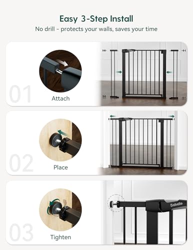 BABELIO 36" Tall Baby Gate, 29-48" Auto-Close & Pressure Mounted, Black Steel Dog Gate for Stairs & Doorways