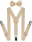 A&J DESIGN Kid Suspenders for Boys Beige Bow Tie Girls Youth Suspender and Bowtie Khaki Halloween Christmas Ring Bearer School Easter Costume 30 Inches